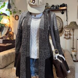 Allie & Rob Womens Brown Grey Colorblock Marled Knit Open Front Cardigan Small